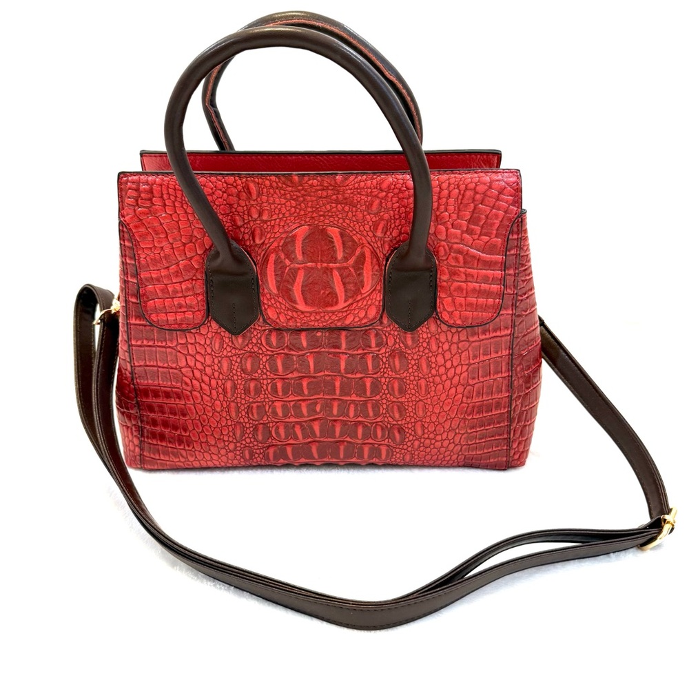 NWOT LiRenNiao Red Crocodile Pattern Faux Leather Full Zip Crossbody Handbag